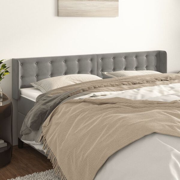 vidaXL T&ecirc;te de lit avec oreilles Gris clair 163x16x78/88 cm Velours