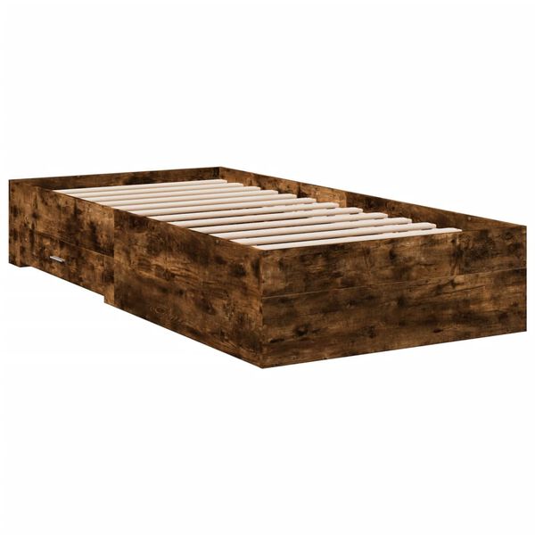 vidaXL Cadre de lit avec tiroirs sans matelas ch&ecirc;ne fum&eacute; 90x200 cm