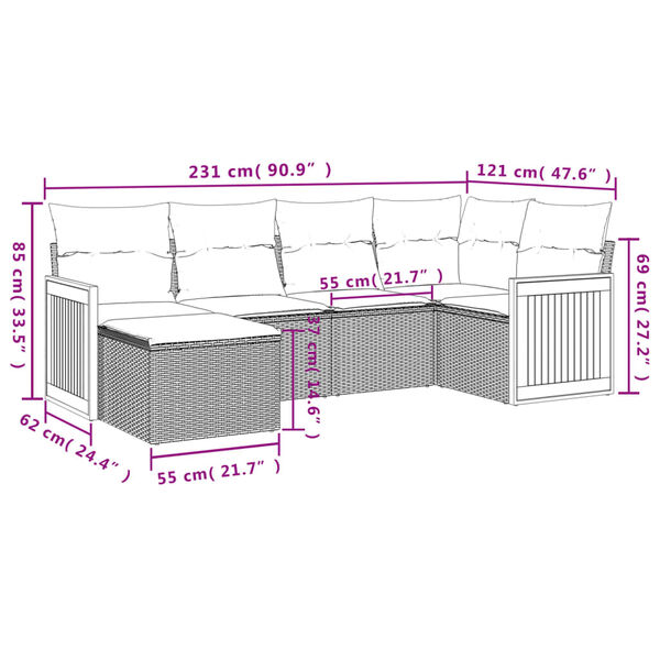 vidaXL Salon de jardin 6 pcs avec coussins gris r&eacute;sine tress&eacute;e