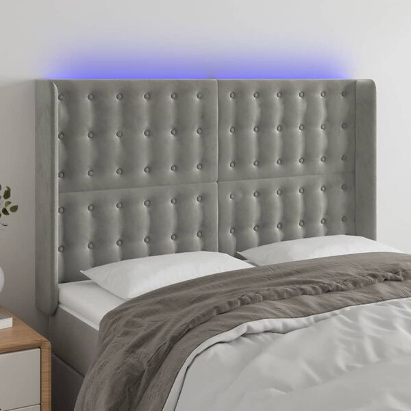 vidaXL T&ecirc;te de lit &agrave; LED Gris clair 147x16x118/128 cm Velours