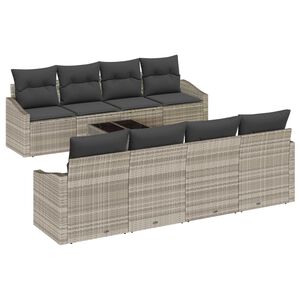 vidaXL Ensemble de Canap&eacute;s avec coussin 9 pcs Gris clair polyrotin