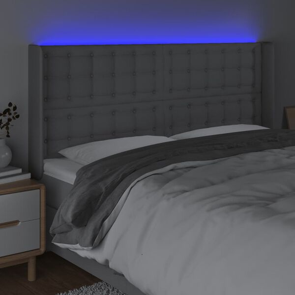 vidaXL T&ecirc;te de lit &agrave; LED Gris clair 203x16x118/128 cm Tissu