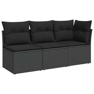 vidaXL Canap&eacute; de jardin avec coussins 3 places en polyrotin noir
