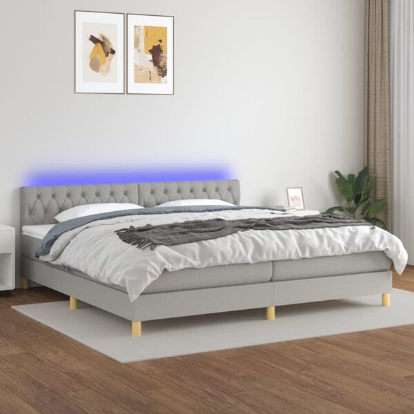 vidaXL Sommier &agrave; lattes de lit matelas LED Gris clair 200x200 cm Tissu