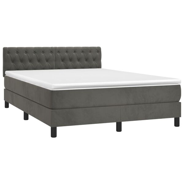 vidaXL Sommier &agrave; lattes de lit et matelas Gris fonc&eacute; 140x200cm Velours