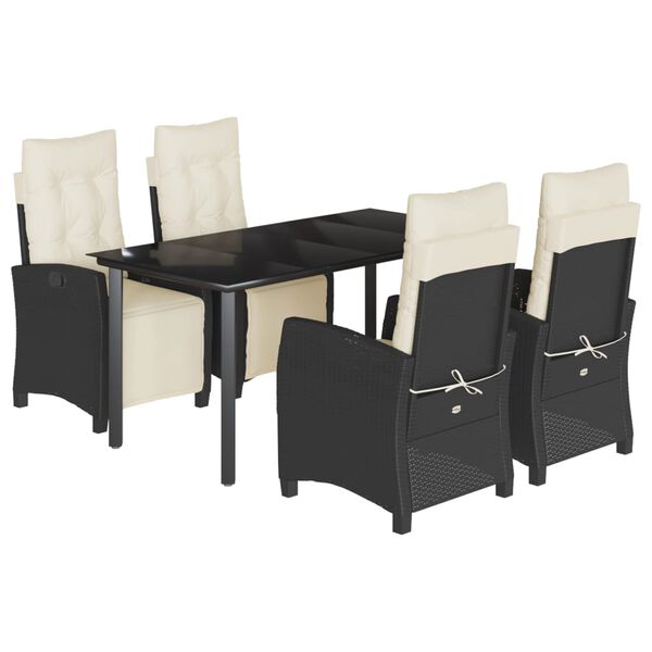 vidaXL Ensemble &agrave; manger de jardin coussins 5pcs Noir R&eacute;sine tress&eacute;e