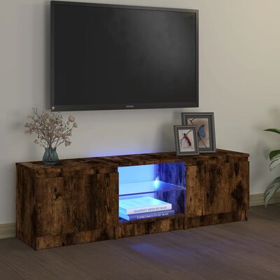 vidaXL Meuble TV avec lumières LED chêne fumé 120x30x35,5 cm