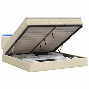 vidaXL Lit coffre avec matelas et LED Cr&egrave;me 140 x 190 cm Tissu