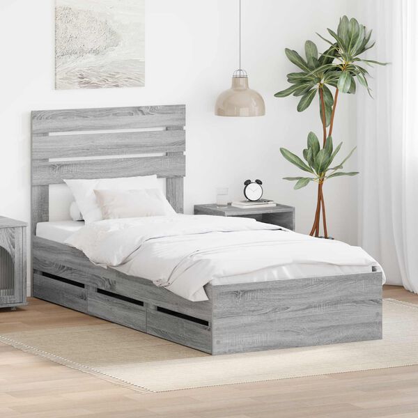 vidaXL Cadre de lit Gris Sonoma 90 x 200 cm Bois Ing&eacute;nierie