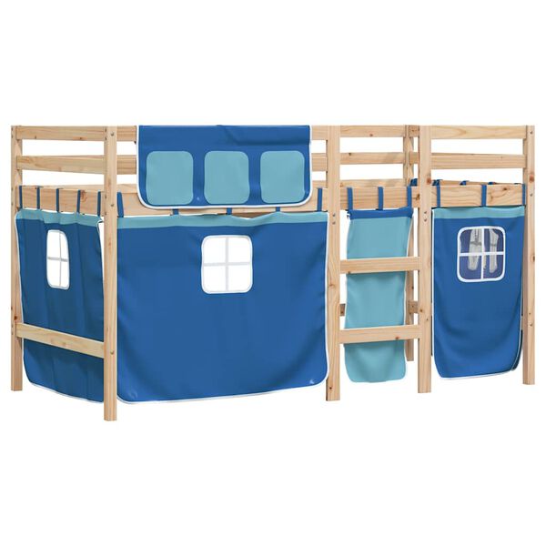 vidaXL Lit mezzanine enfants avec rideaux sans matelas bleu 90x190 cm