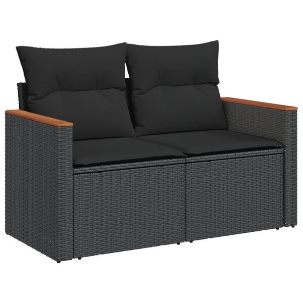vidaXL Salon de jardin 7 pcs avec coussins noir r&eacute;sine tress&eacute;e