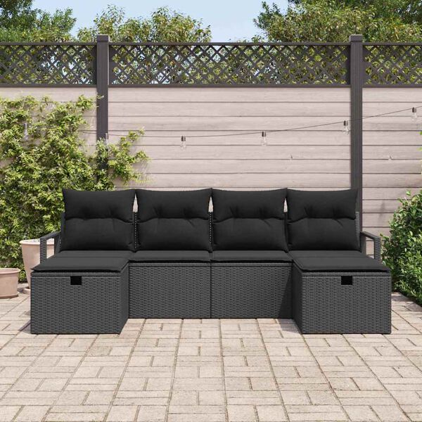 vidaXL Ensemble de canap&eacute; de jardin avec coussin 6 pcs Noir Poly rotin