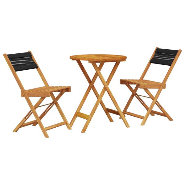 vidaXL Ensemble de bistro 3 pcs noir polypropyl&egrave;ne et bois massif