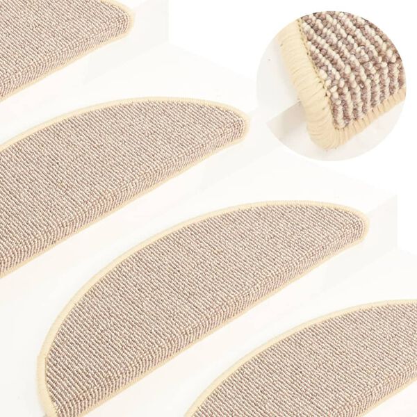 vidaXL Tapis d'escalier 15 pi&egrave;ces 65 x 21 x 4 cm Blanc et marron Demi-rond Grand