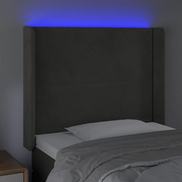 vidaXL T&ecirc;te de lit &agrave; LED Gris clair 103x16x118/128 cm Velours