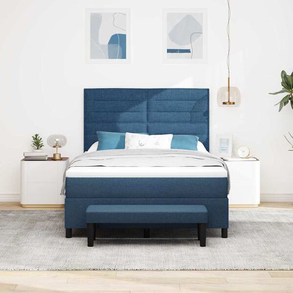 vidaXL Lit &agrave; ressorts avec matelas Bleu 140 x 190 cm tissu
