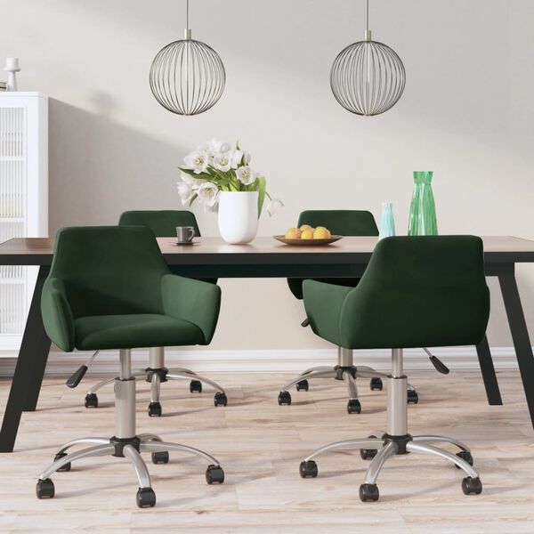 vidaXL Chaises pivotantes &agrave; manger lot de 4 Vert fonc&eacute; Velours