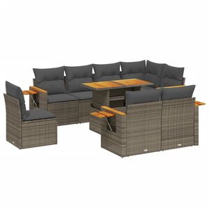 vidaXL Salon de jardin 9 pcs avec coussins gris r&eacute;sine tress&eacute;e