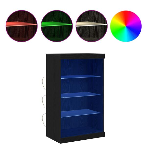 vidaXL Buffet LED Ch&ecirc;ne noir 60,5 x 37 x 100 cm Bois d'ing&eacute;nierie