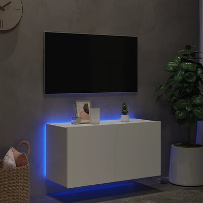 vidaXL Meuble TV mural avec lumières LED blanc 80x35x41 cm