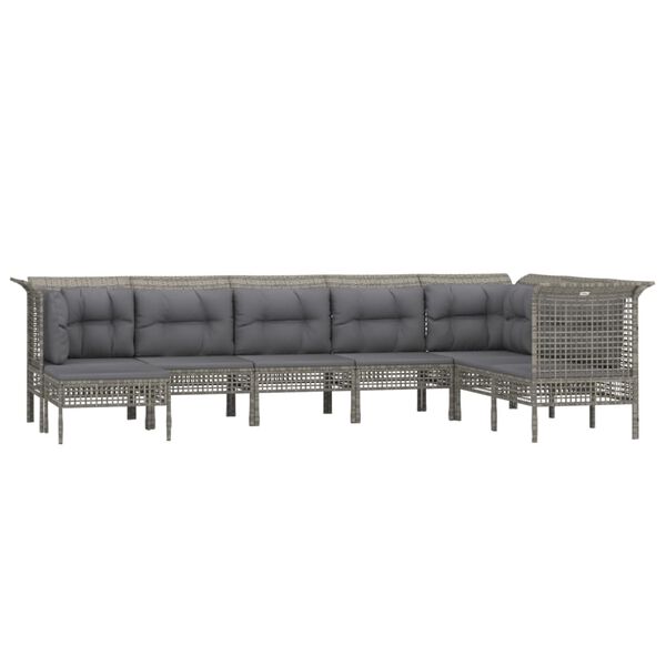 vidaXL Salon de jardin 8 pcs avec coussins Gris R&eacute;sine tress&eacute;e