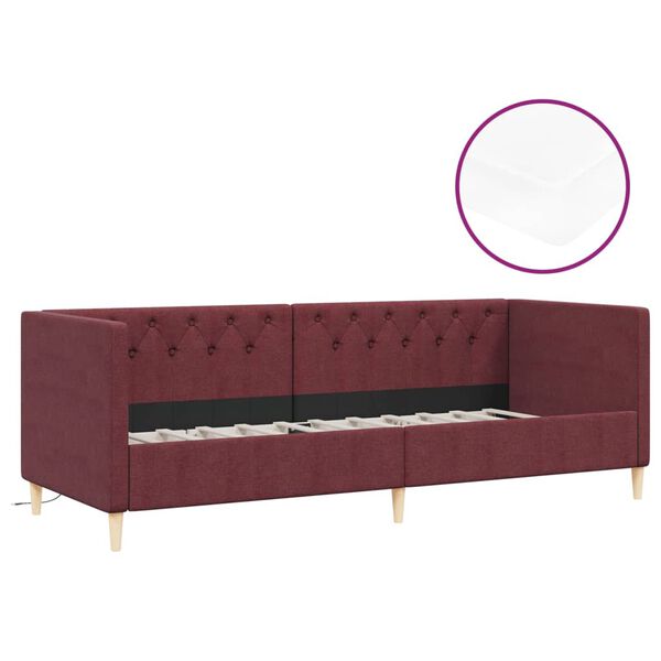 vidaXL Lit avec matelas et &eacute;clairage USB Violet Tissu 90x200 cm