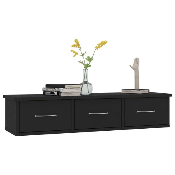 vidaXL &Eacute;tag&egrave;re murale avec tiroirs Noir 88x26x18,5cm bois d'ing&eacute;nierie