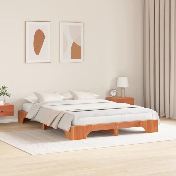 vidaXL Cadre de lit Brun cire 150 x 200 cm Pin massif