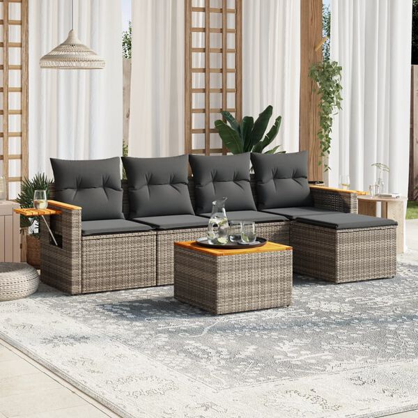 vidaXL Salon de jardin 6 pcs avec coussins gris r&eacute;sine tress&eacute;e