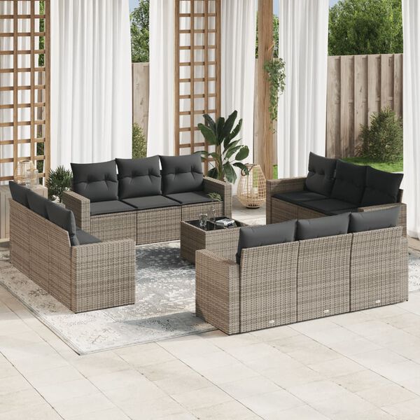 vidaXL Salon de jardin avec coussins 13 pcs gris r&eacute;sine tress&eacute;e