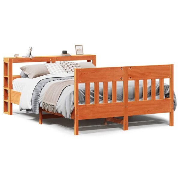 vidaXL Cadre de lit sans matelas cire marron 135x190cm bois pin massif