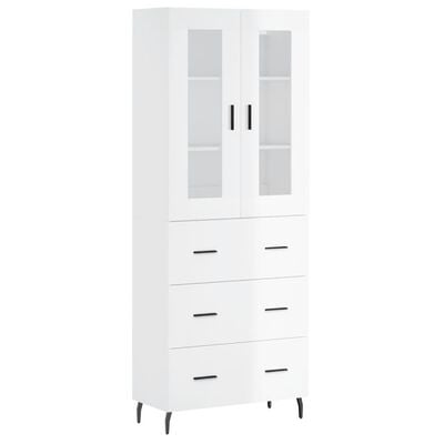 vidaXL Buffet haut Blanc brillant 69,5x34x180 cm Bois d'ingénierie