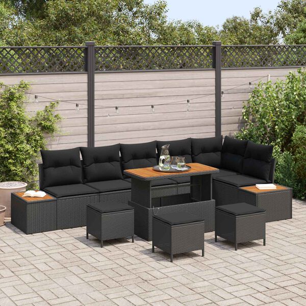 vidaXL Ensemble de canap&eacute; de jardin 10 pcs Noir polyrotin