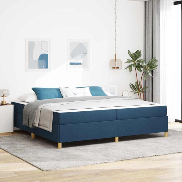 vidaXL Cadre de lit avec matelas Bleu 200 x 200 cm tissu