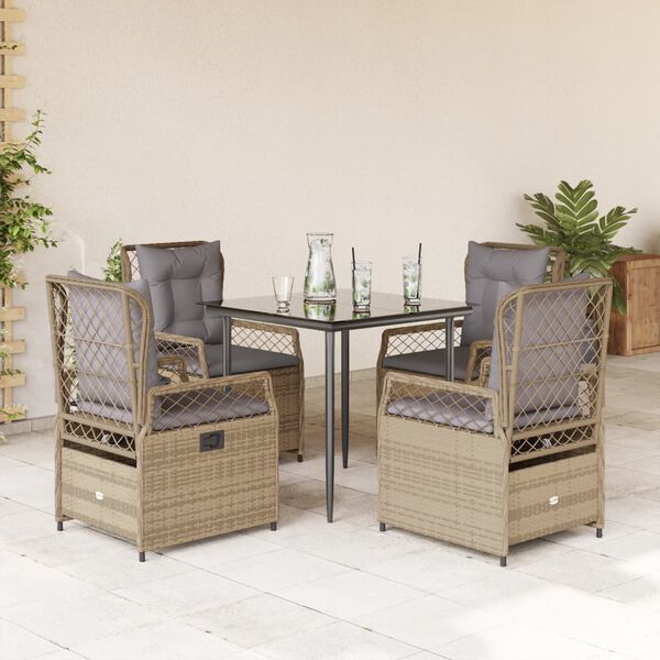 vidaXL Ensemble &agrave; manger de jardin avec coussins 5pcs Beige poly rotin