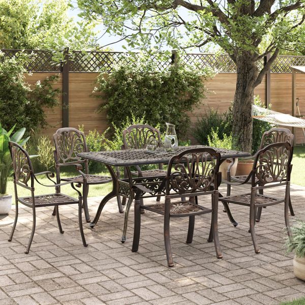 vidaXL Ensemble &agrave; manger de jardin 7 pcs bronze aluminium coul&eacute;