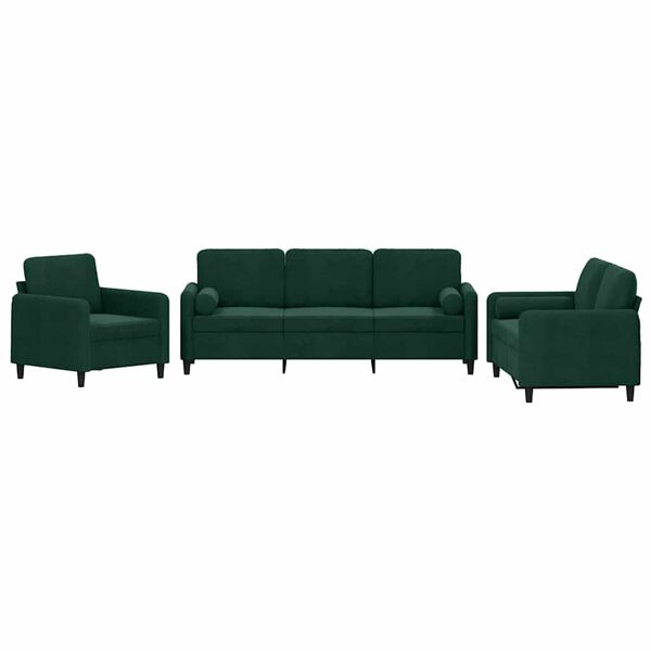 vidaXL Ensemble de canap&eacute;s 3 pcs avec coussins vert fonc&eacute; velours
