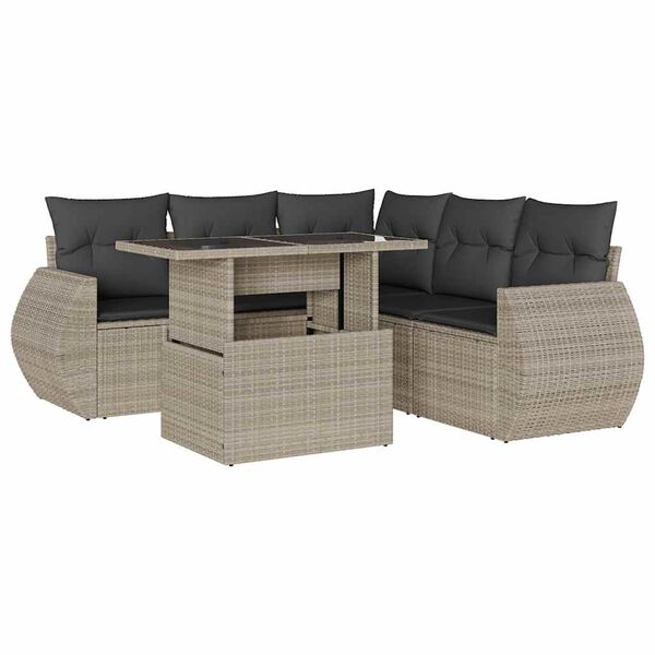 vidaXL Salon de jardin 6 pcs avec coussins gris clair r&eacute;sine tress&eacute;e