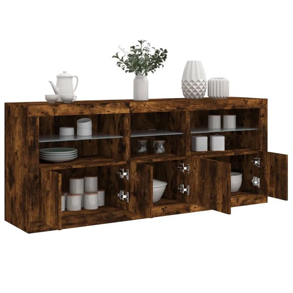 vidaXL Buffet avec lumi&egrave;res LED ch&ecirc;ne fum&eacute; 162x37x67 cm