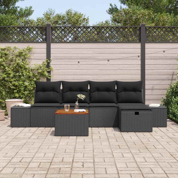 vidaXL Ensemble de canap&eacute; de jardin avec coussin 6 pcs Noir polyrotin