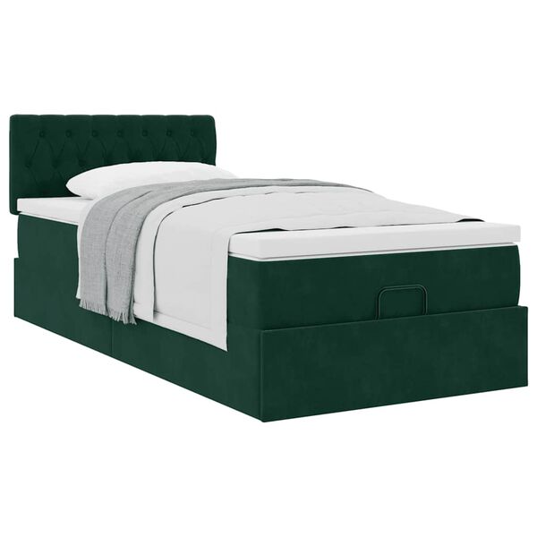 vidaXL Cadre de lit ottoman avec matelas vert fonc&eacute; 90x190 cm velours