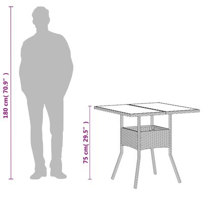 vidaXL Table de jardin dessus en verre blanc 80x80x75cm résine tressée