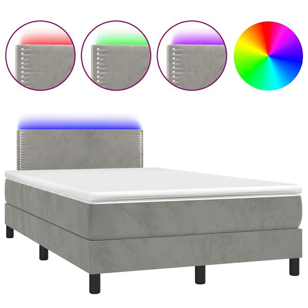 vidaXL Sommier &agrave; lattes de lit avec matelas LED gris clair 120x190 cm