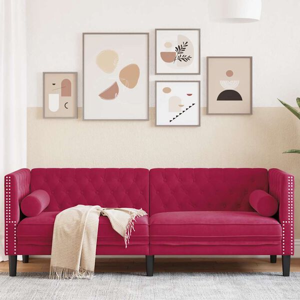 vidaXL Canap&eacute; Chesterfield avec traversins 3 places velours