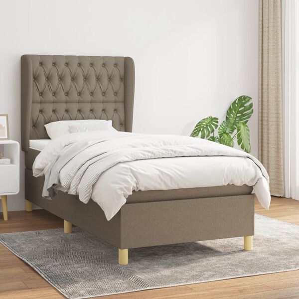 vidaXL Sommier &agrave; lattes de lit avec matelas Taupe 90x190 cm Tissu