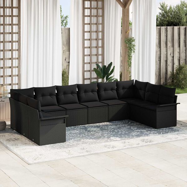 vidaXL Ensemble de canap&eacute; de jardin 10 pcs Noir polyrotin