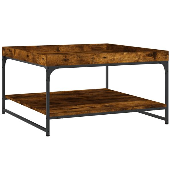 vidaXL Table basse ch&ecirc;ne fum&eacute; 80x80x45 cm bois d'ing&eacute;nierie et fer