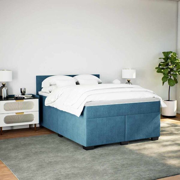 vidaXL Sommier &agrave; lattes de lit et matelas Bleu fonc&eacute; 140x190cm Velours