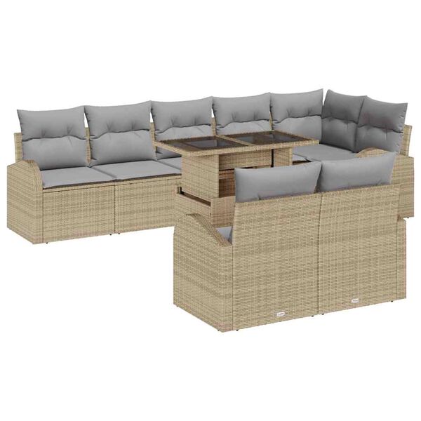 vidaXL Ensemble de canap&eacute; de jardin 9 pcs Beige Poly rotin