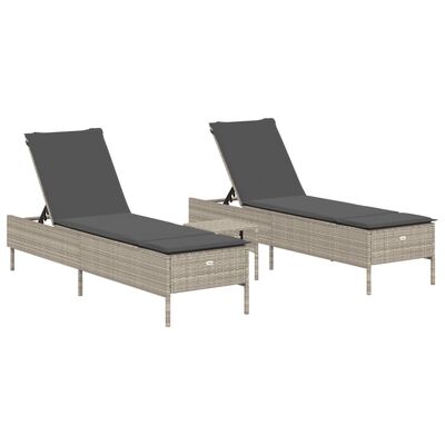 vidaXL Ensemble de chaises longues avec coussins 3pcs gris clair rotin